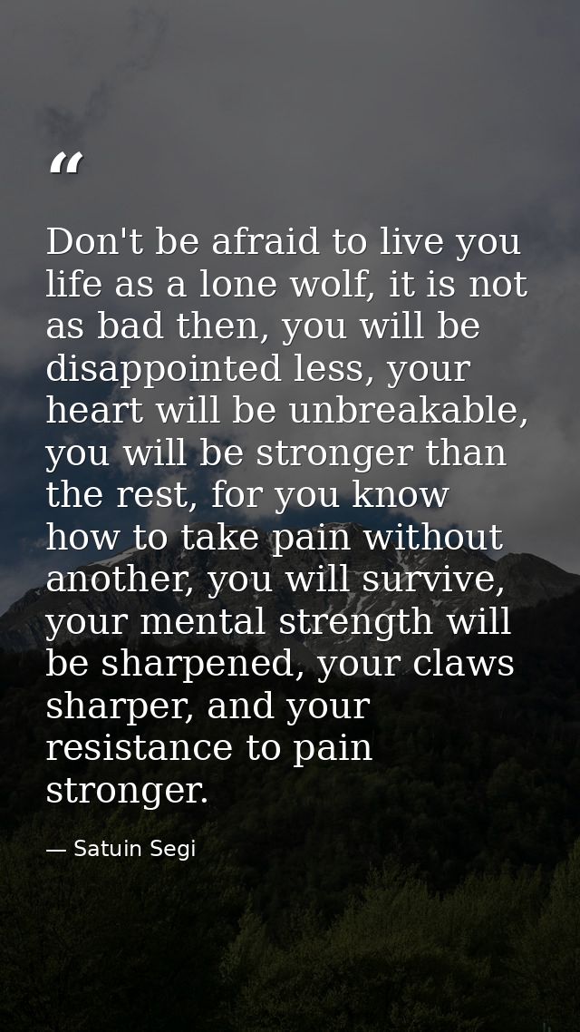 Don't be afraid to live you life as a lone wolf, it is not as bad then, you will be disappointed less, your heart will b — Satuin Segi