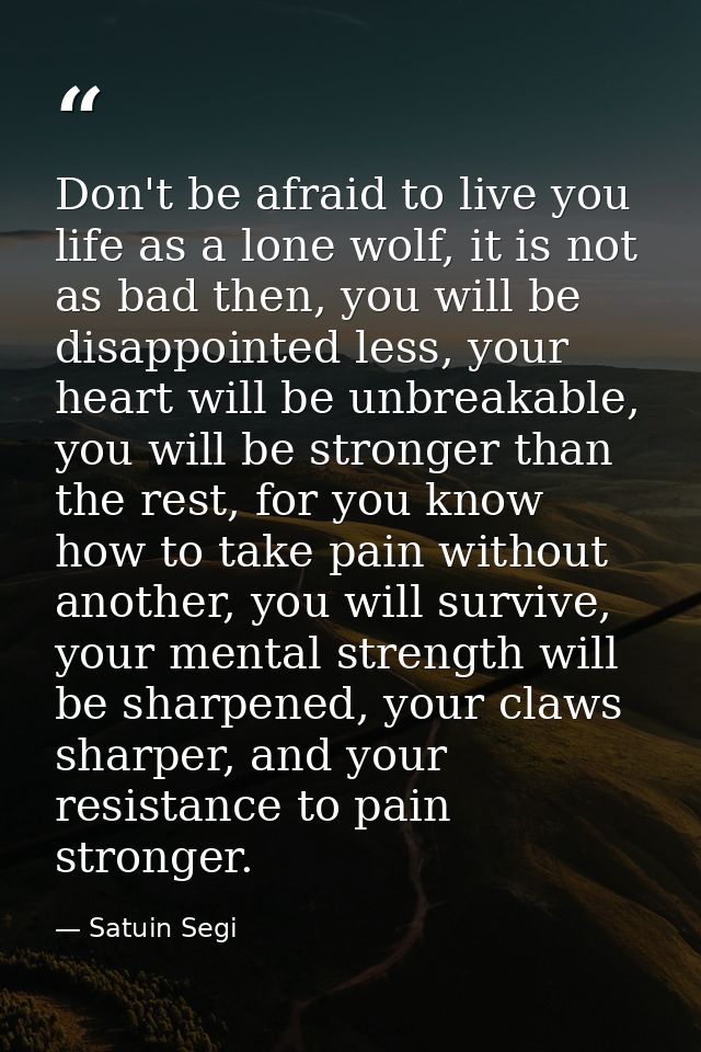 Don't be afraid to live you life as a lone wolf, it is not as bad then, you will be disappointed less, your heart will b — Satuin Segi