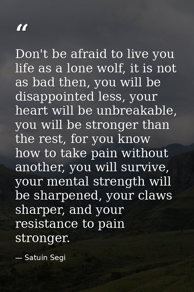 Don't be afraid to live you life as a lone wolf, it is not as bad then, you will be disappointed less, your heart will b — Satuin Segi