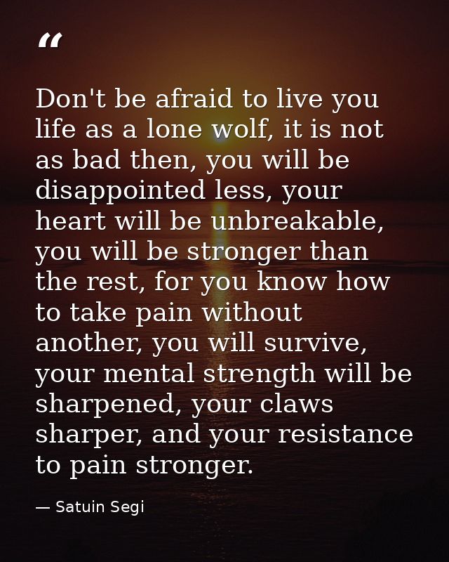 Don't be afraid to live you life as a lone wolf, it is not as bad then, you will be disappointed less, your heart will b — Satuin Segi