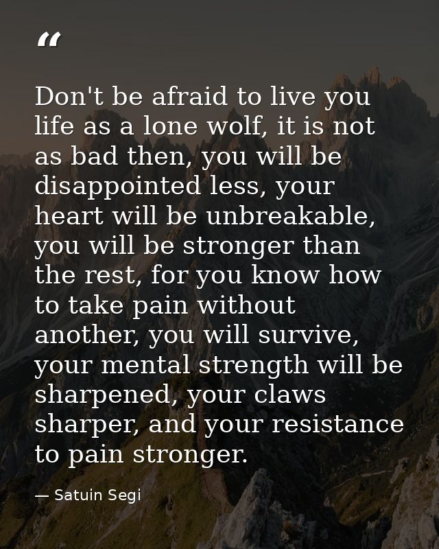 Don't be afraid to live you life as a lone wolf, it is not as bad then, you will be disappointed less, your heart will b — Satuin Segi