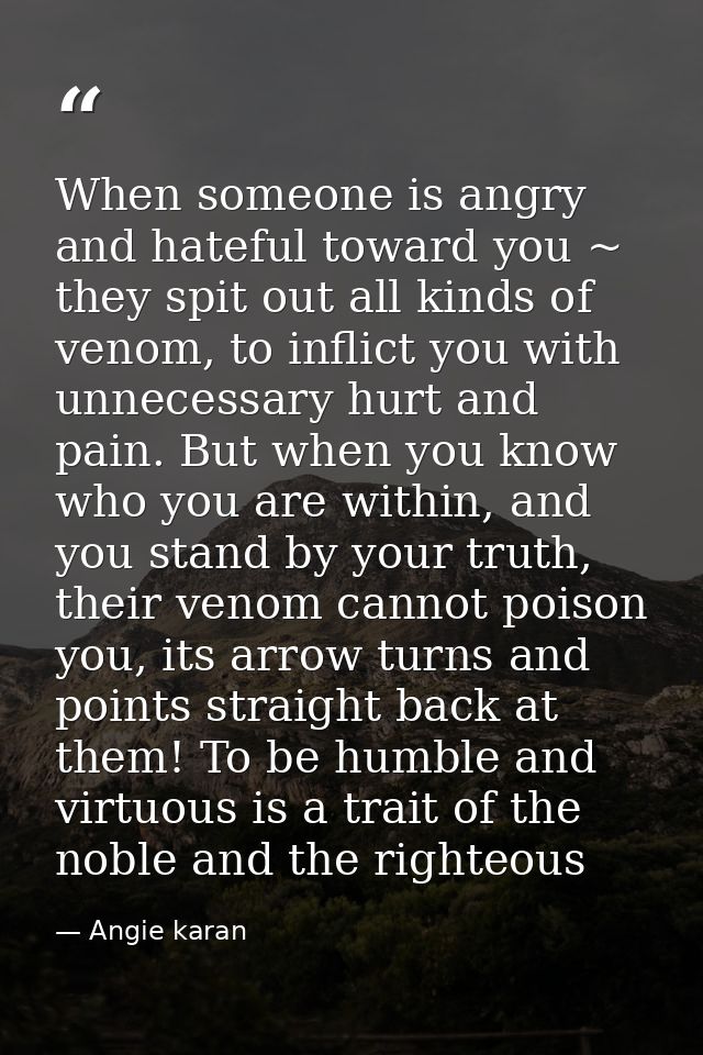 When someone is angry and hateful toward you ~ they spit out all kinds of venom, to inflict you with unnecessary hurt an — Angie karan