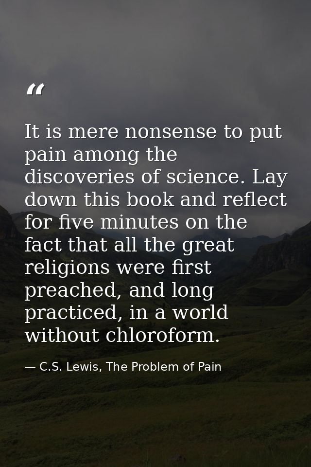 It is mere nonsense to put pain among the discoveries of science. Lay down this book and reflect for five minutes on the — C.S. Lewis, The Problem of Pain