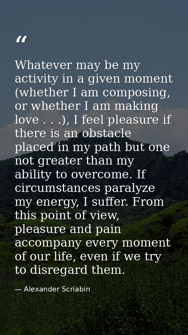Whatever may be my activity in a given moment (whether I am composing, or whether I am making love . . .), I feel pleasu — Alexander Scriabin