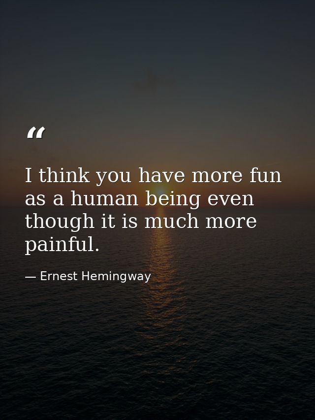 I think you have more fun as a human being even though it is much more painful. — Ernest Hemingway