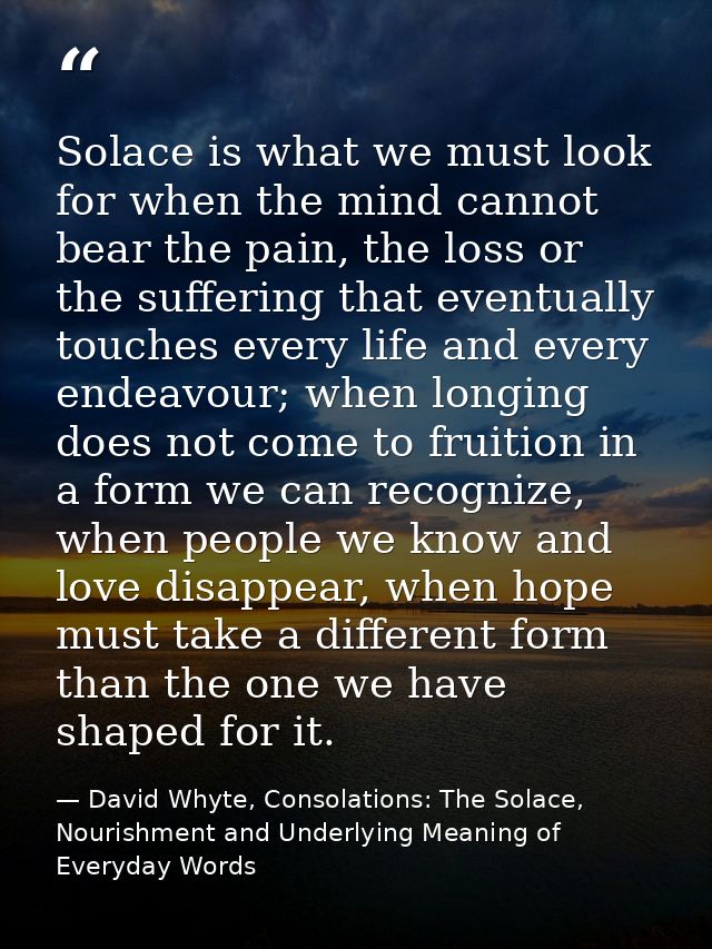 Solace is what we must look for when the mind cannot bear the pain, the loss or the suffering that eventually touches ev — David Whyte, Consolations: The Solace, Nourishment and Underlying Meaning of Everyday Words
