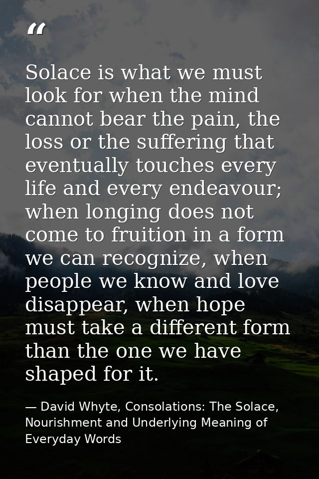 Solace is what we must look for when the mind cannot bear the pain, the loss or the suffering that eventually touches ev — David Whyte, Consolations: The Solace, Nourishment and Underlying Meaning of Everyday Words