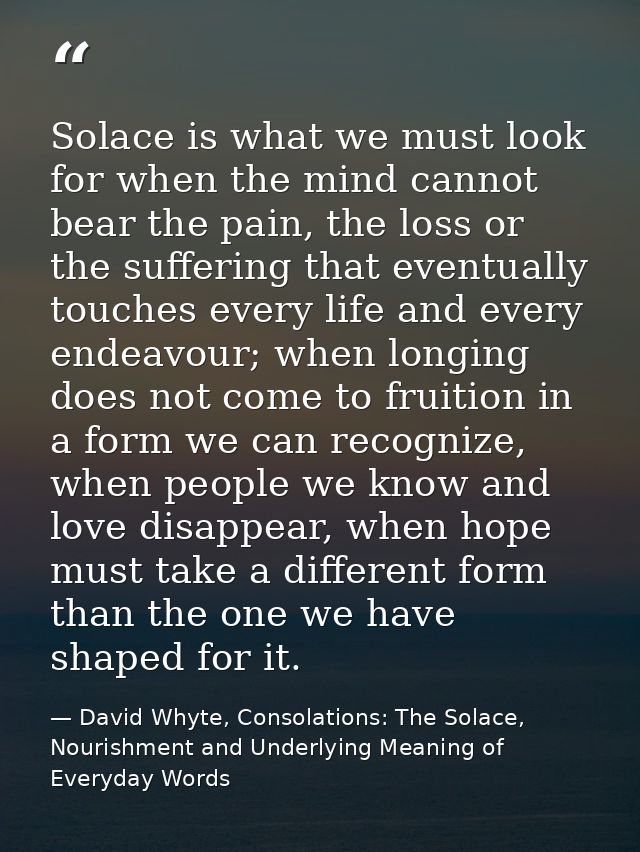 Solace is what we must look for when the mind cannot bear the pain, the loss or the suffering that eventually touches ev — David Whyte, Consolations: The Solace, Nourishment and Underlying Meaning of Everyday Words