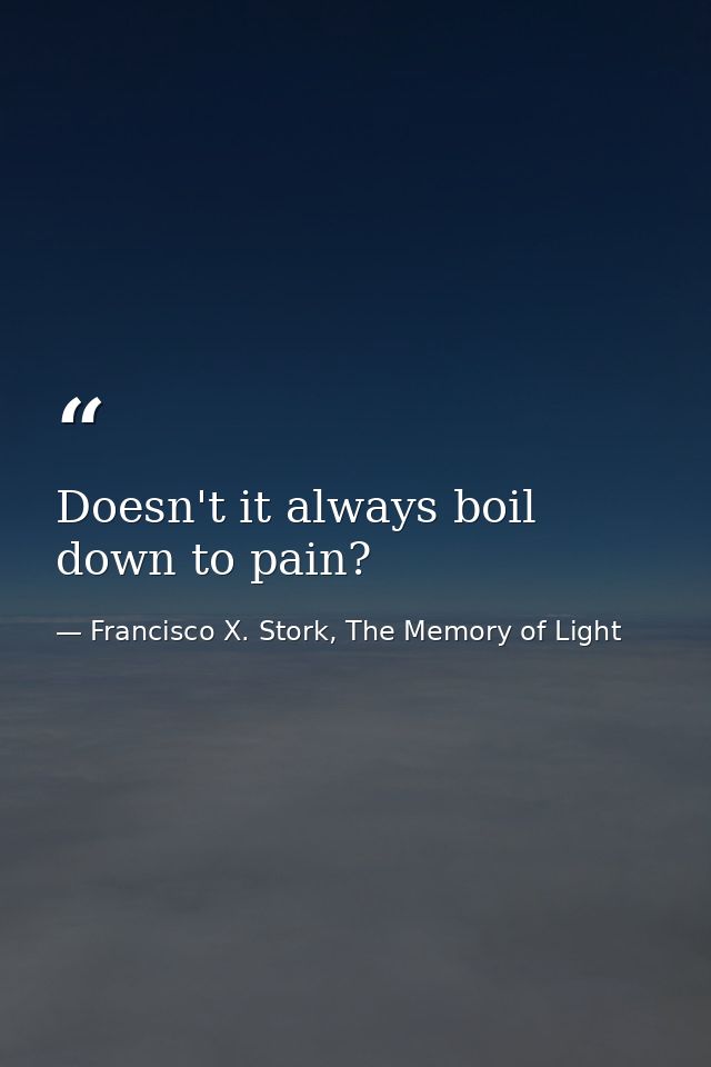 Doesn't it always boil down to pain? — Francisco X. Stork, The Memory of Light