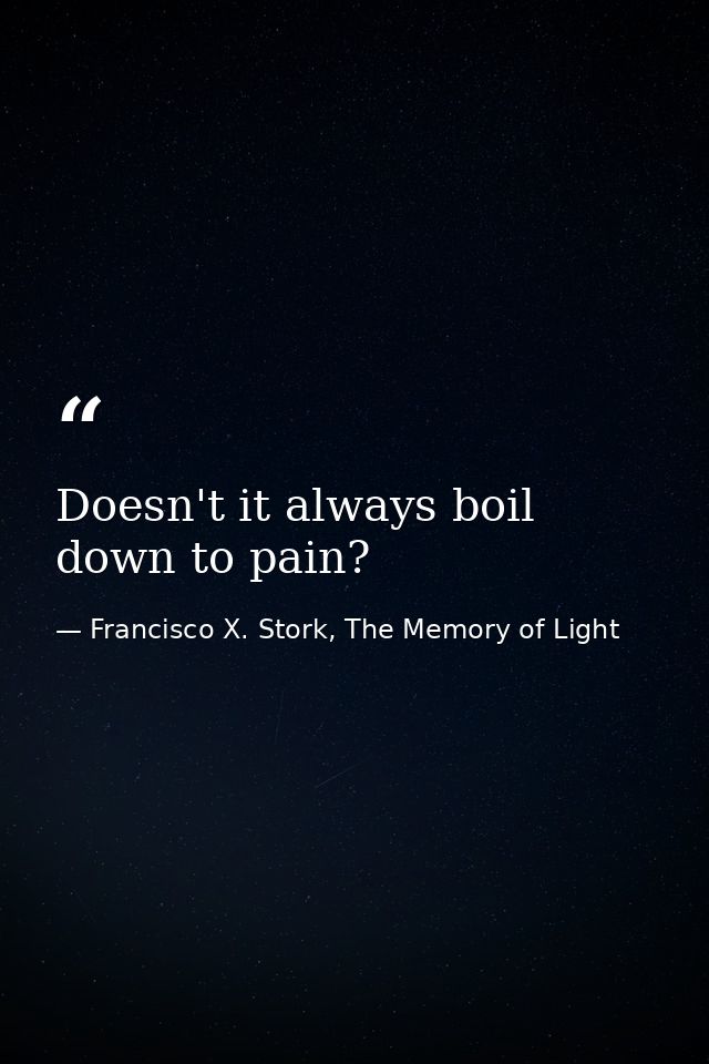 Doesn't it always boil down to pain? — Francisco X. Stork, The Memory of Light