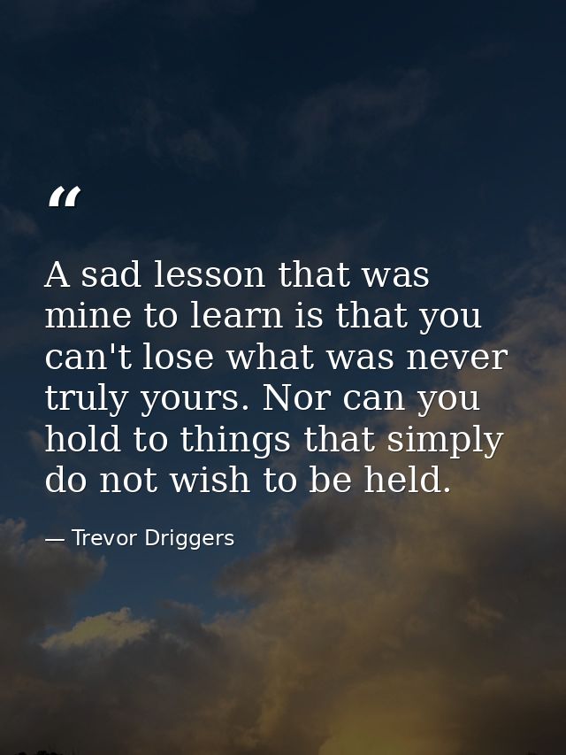 A sad lesson that was mine to learn is that you can't lose what was never truly yours. Nor can you hold to things that s — Trevor Driggers