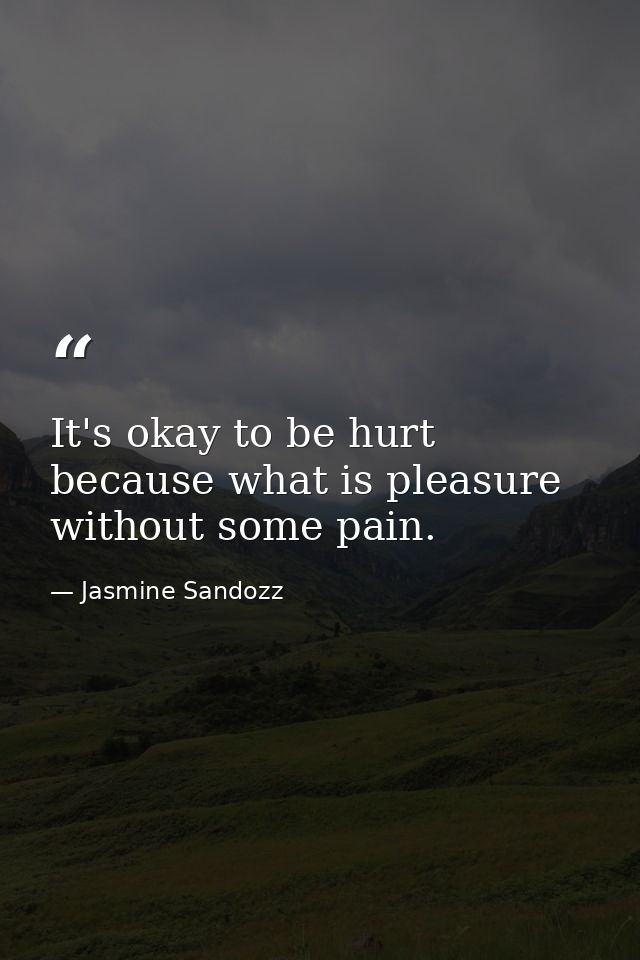 It's okay to be hurt because what is pleasure without some pain. — Jasmine Sandozz