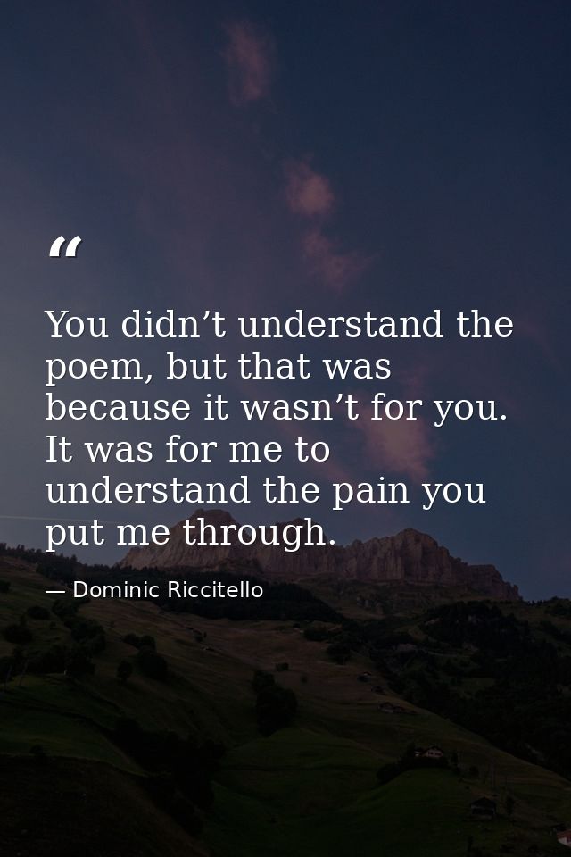 You didn’t understand the poem, but that was because it wasn’t for you. It was for me to understand the pain you put me  — Dominic Riccitello