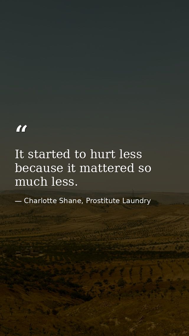 It started to hurt less because it mattered so much less. — Charlotte Shane, Prostitute Laundry