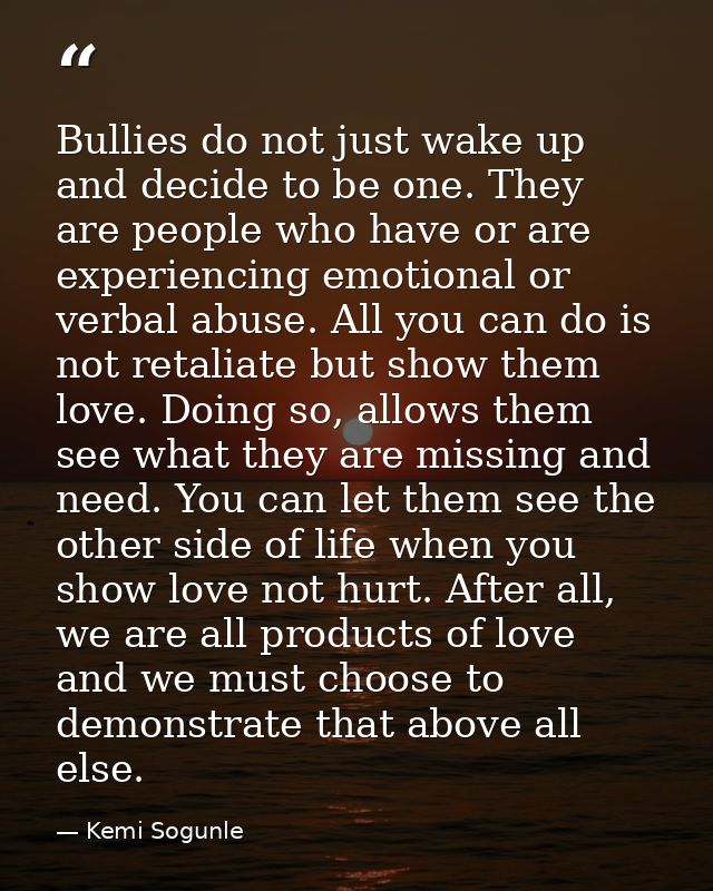 Bullies do not just wake up and decide to be one. They are people who have or are experiencing emotional or verbal abuse — Kemi Sogunle