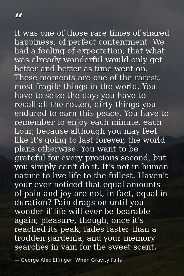 It was one of those rare times of shared happiness, of perfect contentment. We had a feeling of expectation, that what w — George Alec Effinger, When Gravity Fails