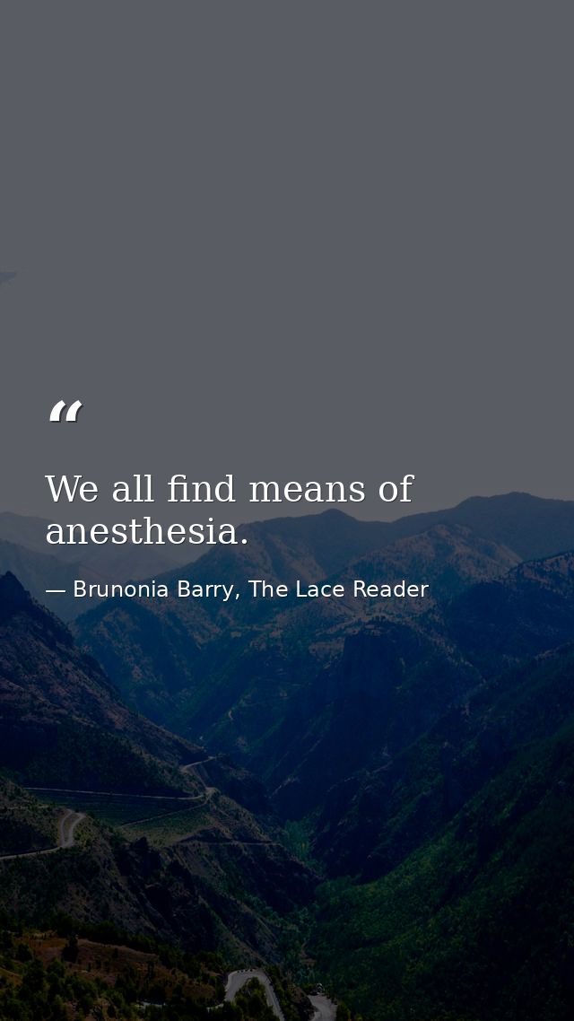 We all find means of anesthesia. — Brunonia Barry, The Lace Reader