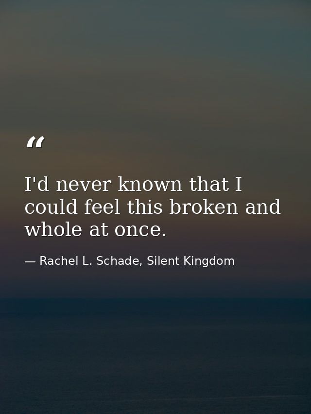 I'd never known that I could feel this broken and whole at once. — Rachel L. Schade, Silent Kingdom