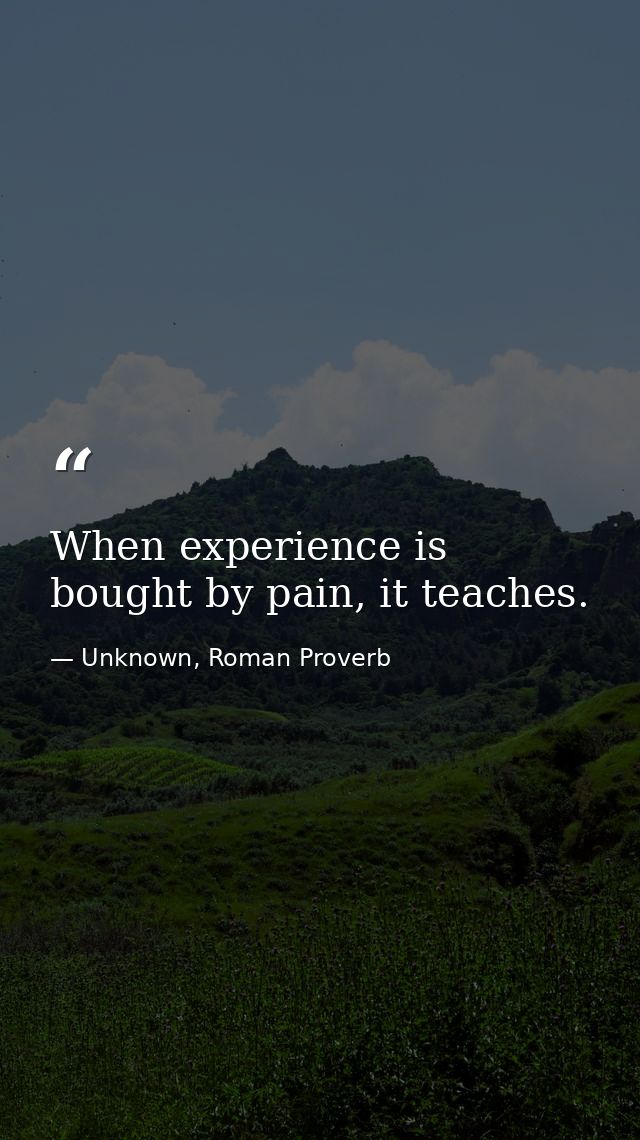 When experience is bought by pain, it teaches. — Unknown, Roman Proverb