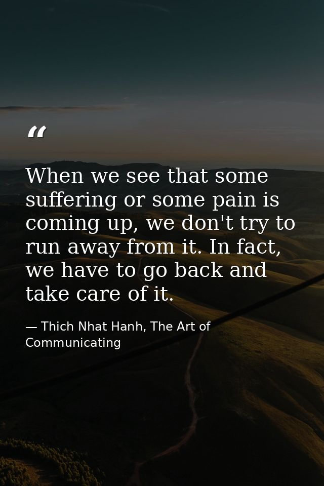When we see that some suffering or some pain is coming up, we don't try to run away from it. In fact, we have to go back — Thich Nhat Hanh, The Art of Communicating