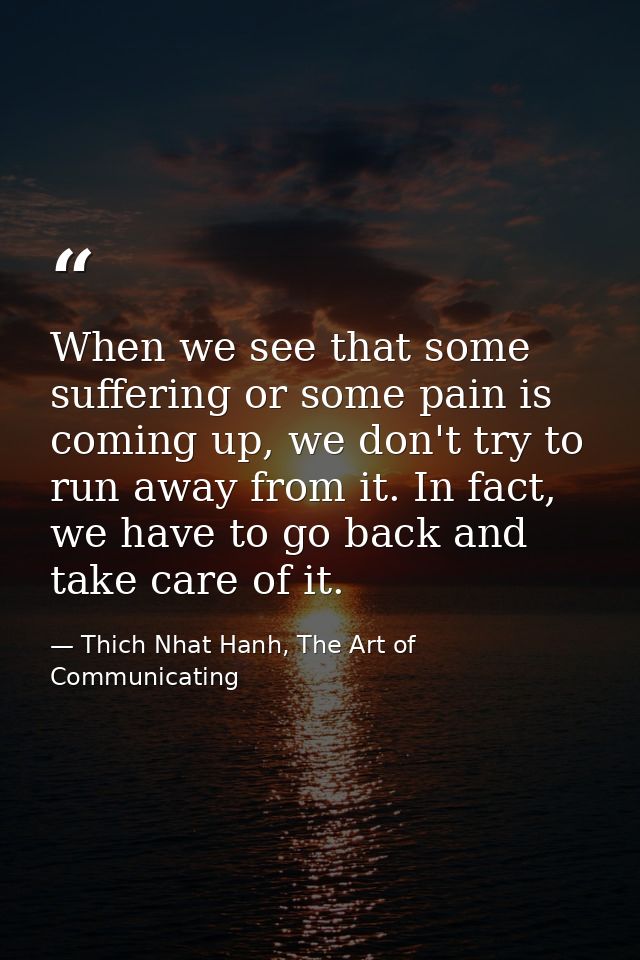 When we see that some suffering or some pain is coming up, we don't try to run away from it. In fact, we have to go back — Thich Nhat Hanh, The Art of Communicating
