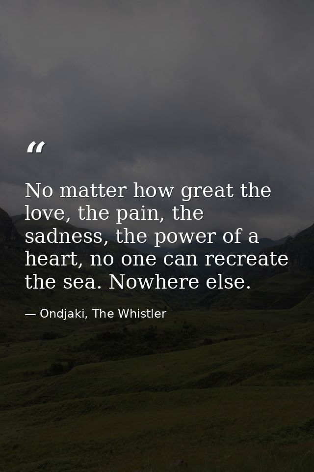 No matter how great the love, the pain, the sadness, the power of a heart, no one can recreate the sea. Nowhere else. — Ondjaki, The Whistler