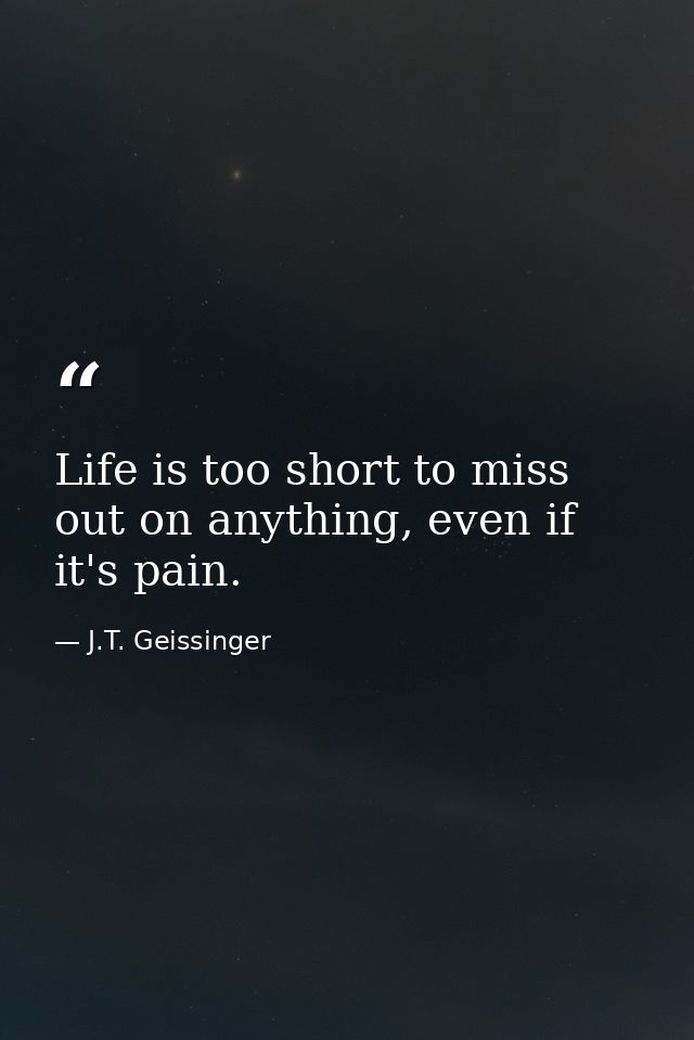 Life is too short to miss out on anything, even if it's pain. — J.T. Geissinger