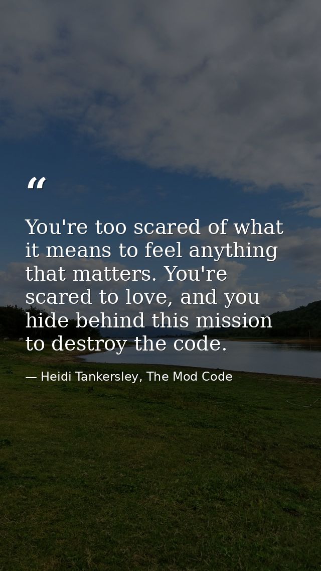 You're too scared of what it means to feel anything that matters. You're scared to love, and you hide behind this missio — Heidi Tankersley, The Mod Code