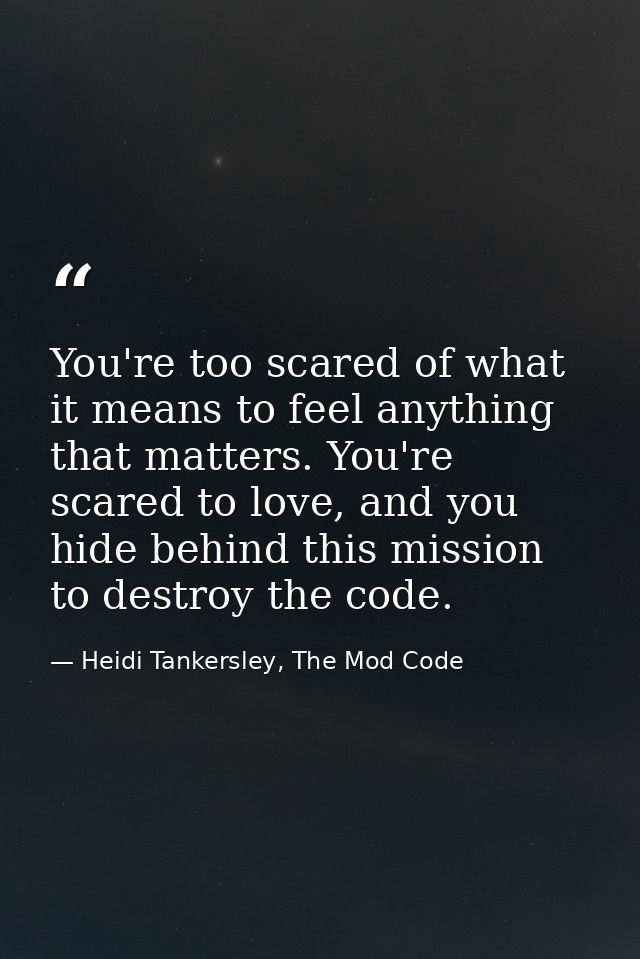 You're too scared of what it means to feel anything that matters. You're scared to love, and you hide behind this missio — Heidi Tankersley, The Mod Code