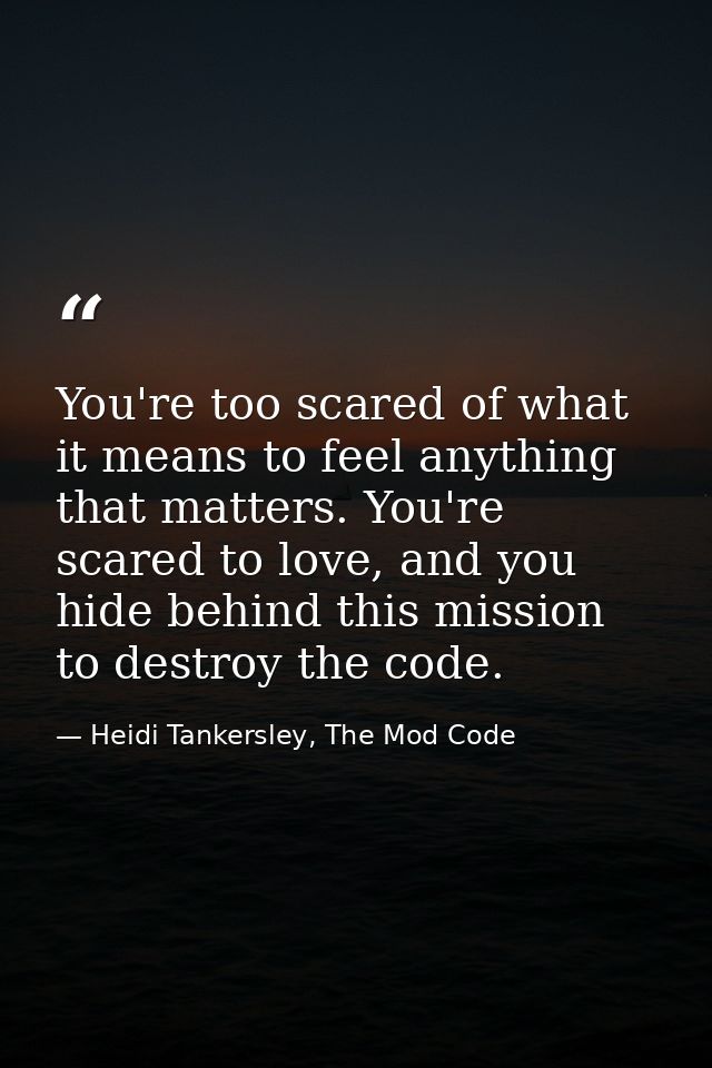 You're too scared of what it means to feel anything that matters. You're scared to love, and you hide behind this missio — Heidi Tankersley, The Mod Code
