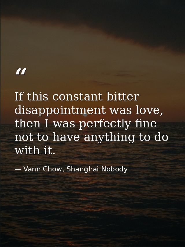If this constant bitter disappointment was love, then I was perfectly fine not to have anything to do with it. — Vann Chow, Shanghai Nobody