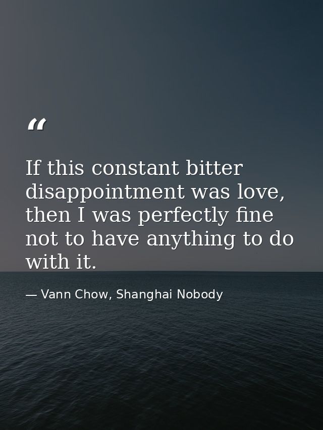 If this constant bitter disappointment was love, then I was perfectly fine not to have anything to do with it. — Vann Chow, Shanghai Nobody