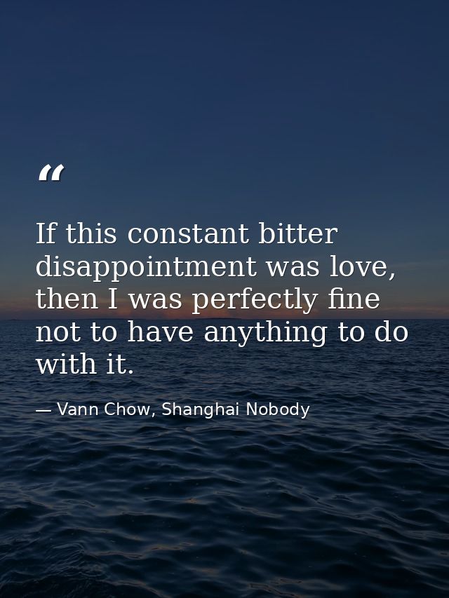 If this constant bitter disappointment was love, then I was perfectly fine not to have anything to do with it. — Vann Chow, Shanghai Nobody
