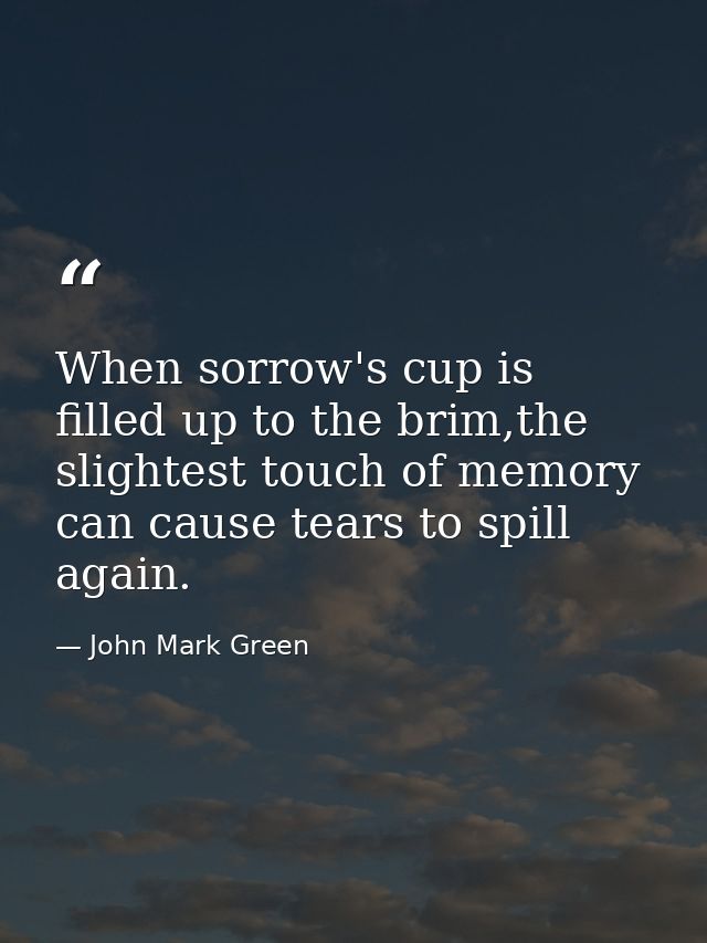 When sorrow's cup is filled up to the brim,the slightest touch of memory can cause tears to spill again. — John Mark Green