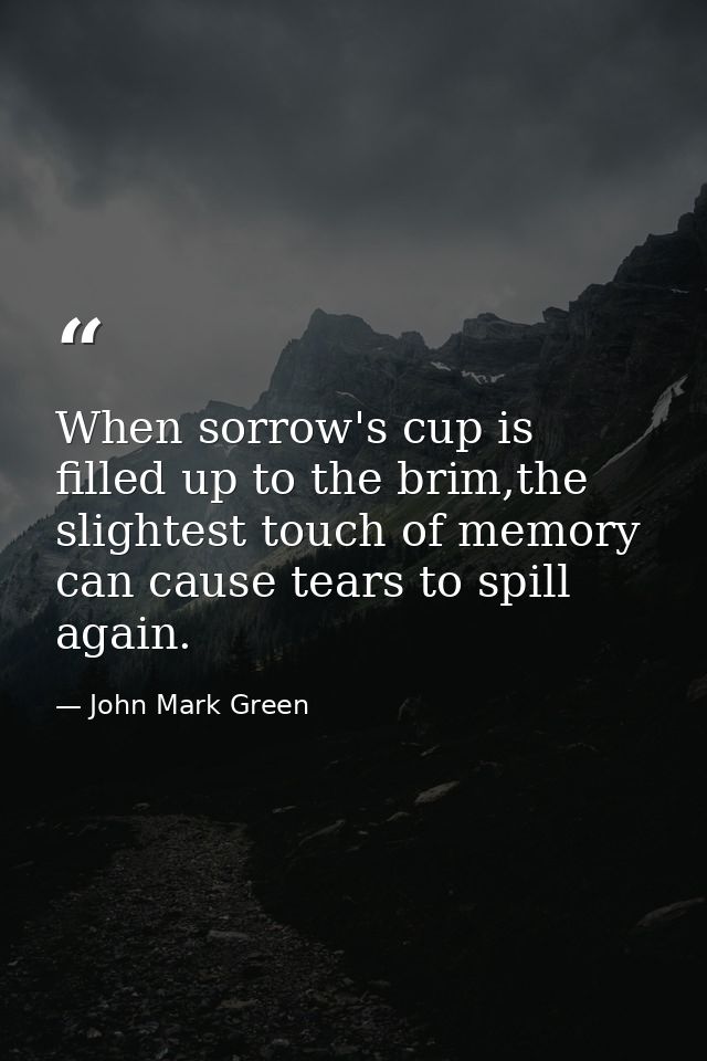 When sorrow's cup is filled up to the brim,the slightest touch of memory can cause tears to spill again. — John Mark Green