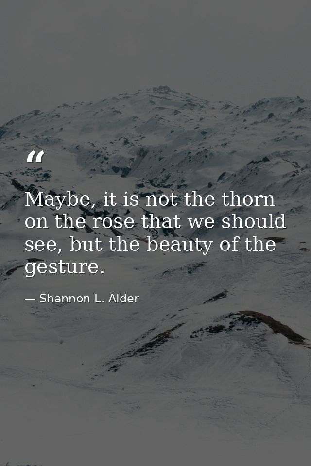 Maybe, it is not the thorn on the rose that we should see, but the beauty of the gesture. — Shannon L. Alder