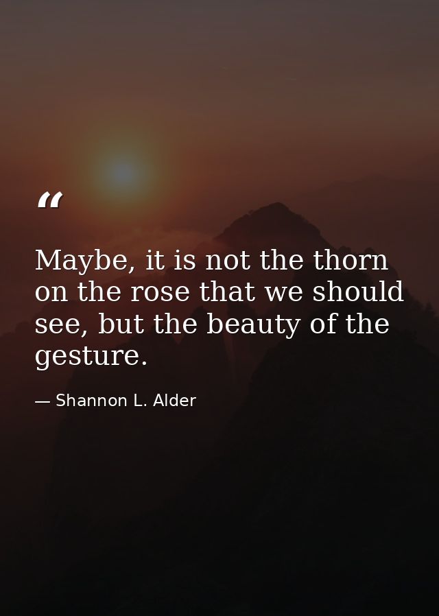 Maybe, it is not the thorn on the rose that we should see, but the beauty of the gesture. — Shannon L. Alder