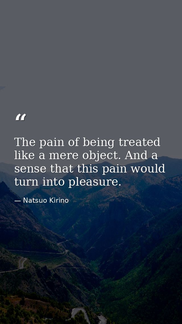 The pain of being treated like a mere object. And a sense that this pain would turn into pleasure. — Natsuo Kirino
