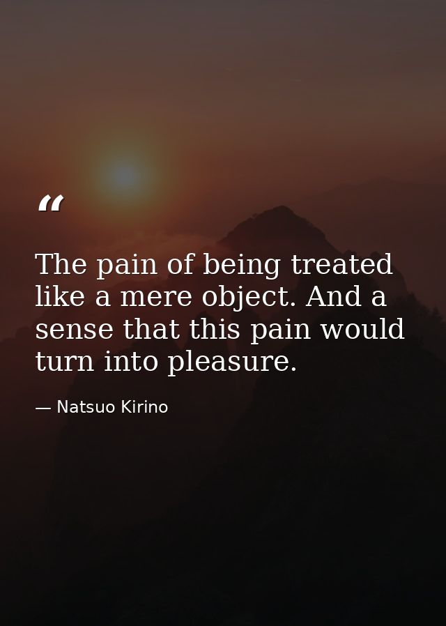 The pain of being treated like a mere object. And a sense that this pain would turn into pleasure. — Natsuo Kirino