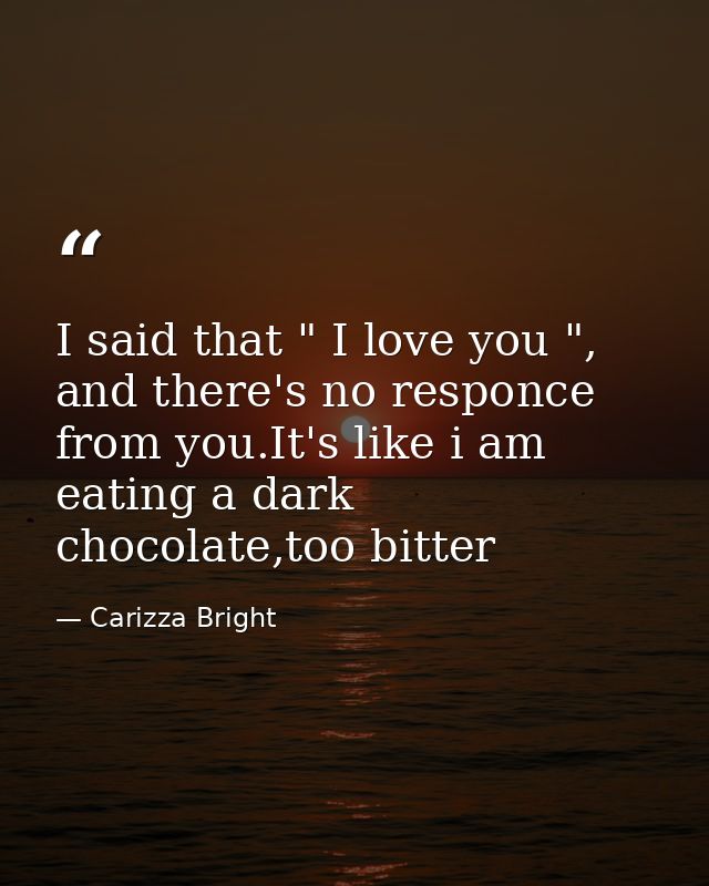 I said that " I love you ", and there's no responce from you.It's like i am eating a dark chocolate,too bitter — Carizza Bright