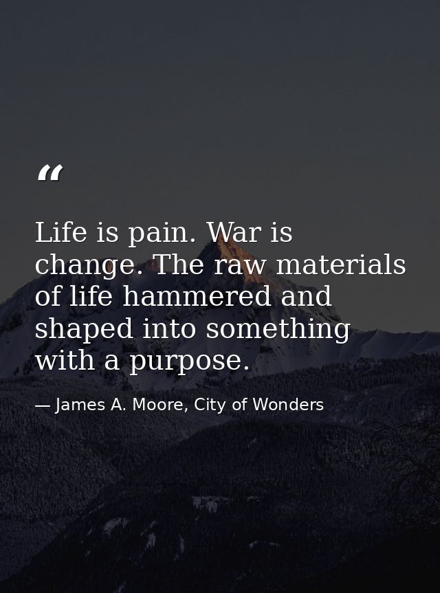 Life is pain. War is change. The raw materials of life hammered and shaped into something with a purpose. — James A. Moore, City of Wonders