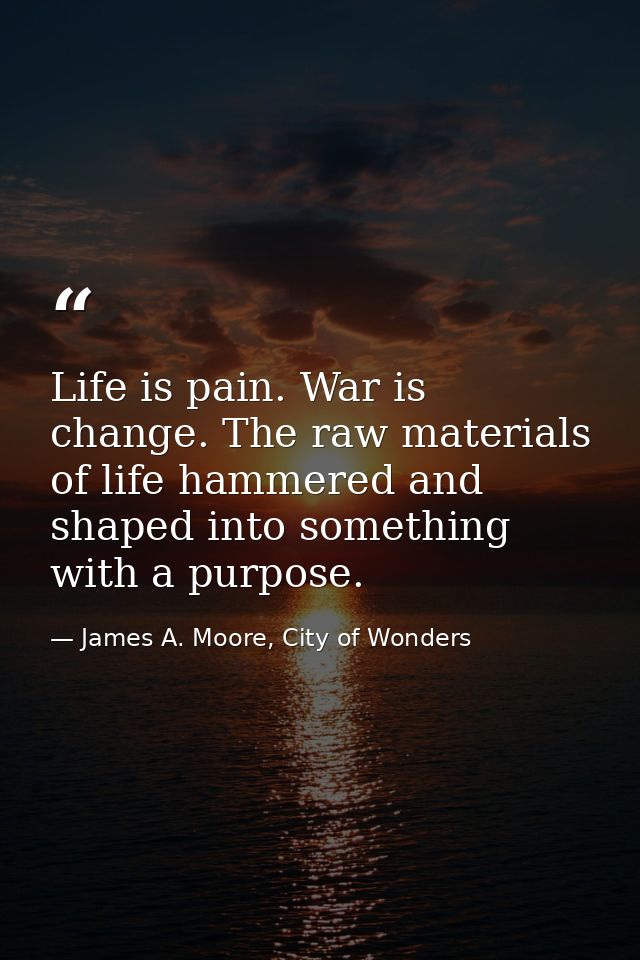 Life is pain. War is change. The raw materials of life hammered and shaped into something with a purpose. — James A. Moore, City of Wonders