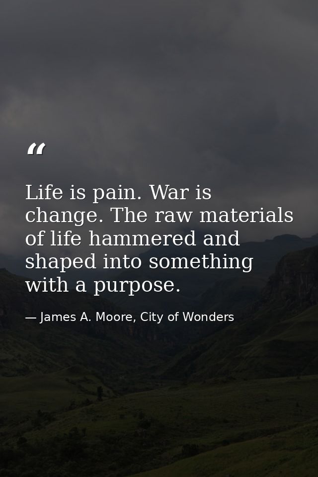 Life is pain. War is change. The raw materials of life hammered and shaped into something with a purpose. — James A. Moore, City of Wonders