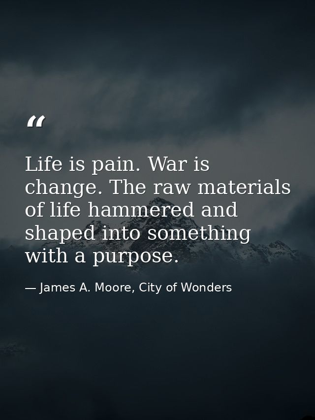Life is pain. War is change. The raw materials of life hammered and shaped into something with a purpose. — James A. Moore, City of Wonders