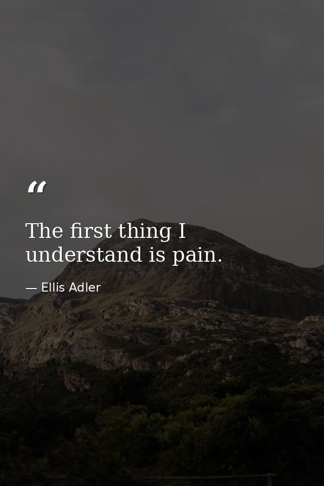 The first thing I understand is pain. — Ellis Adler