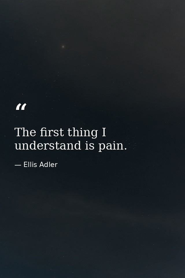 The first thing I understand is pain. — Ellis Adler