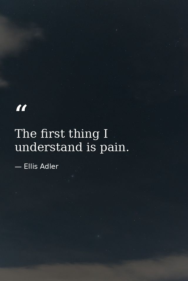The first thing I understand is pain. — Ellis Adler