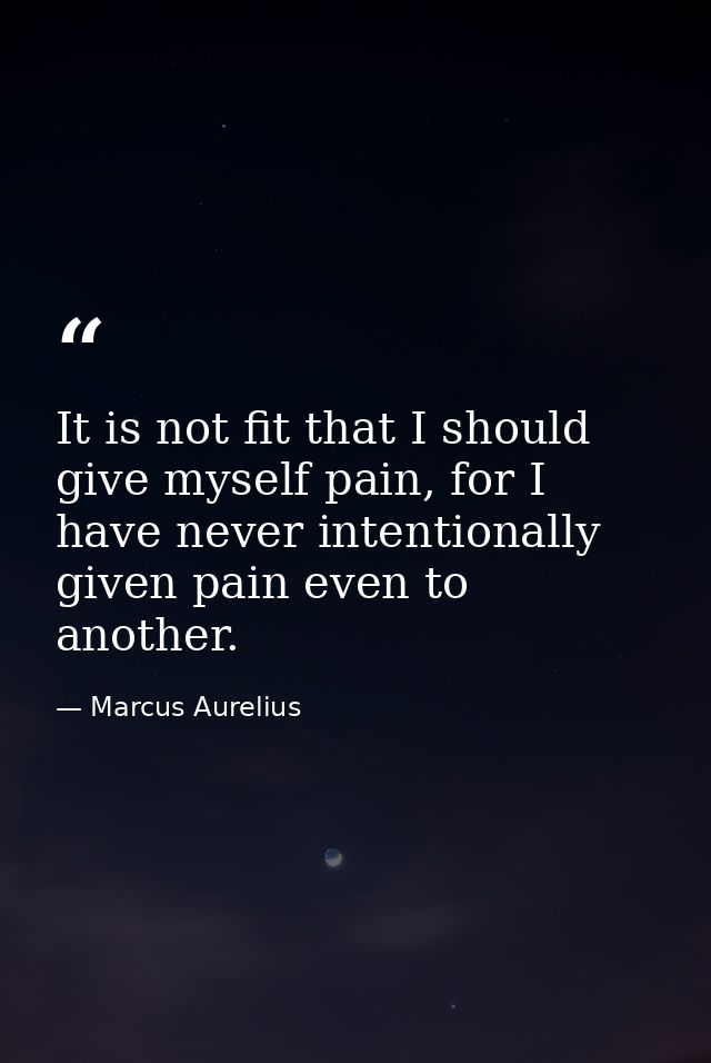 It is not fit that I should give myself pain, for I have never intentionally given pain even to another. — Marcus Aurelius