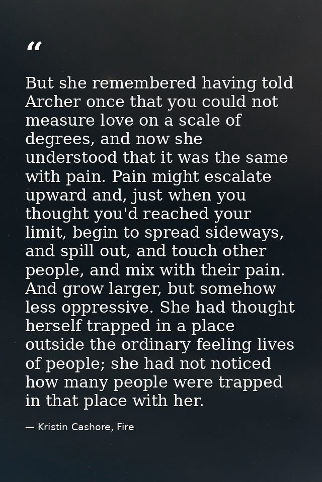 But she remembered having told Archer once that you could not measure love on a scale of degrees, and now she understood — Kristin Cashore, Fire