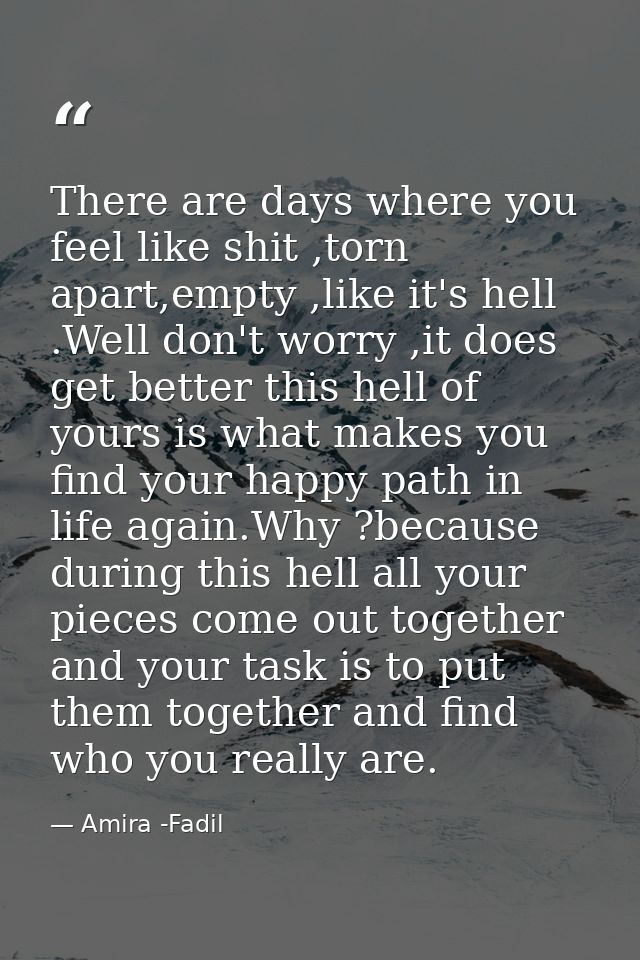 There are days where you feel like shit ,torn apart,empty ,like it's hell .Well don't worry ,it does get better this hel — Amira -Fadil